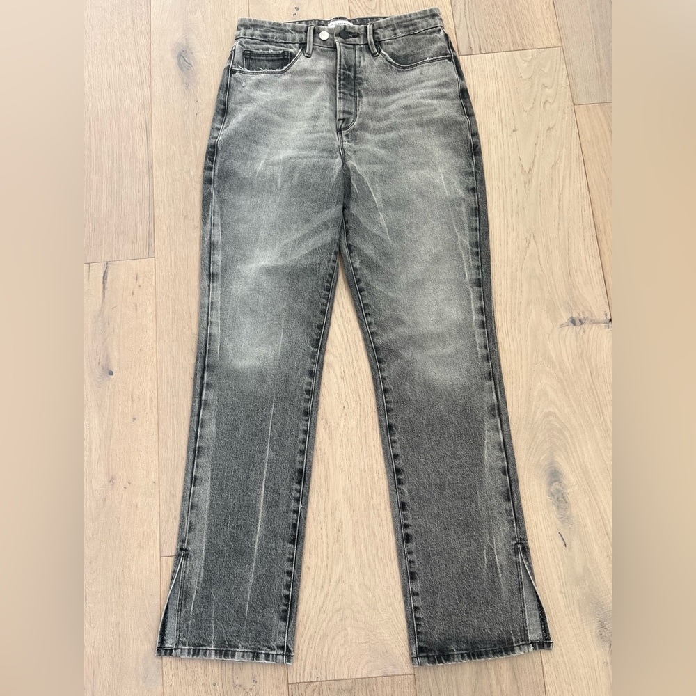 GOOD AMERICAN Good Boy Side Slit Straight Jeans Black Gray Wash size 8/29 - Picture 2 of 11